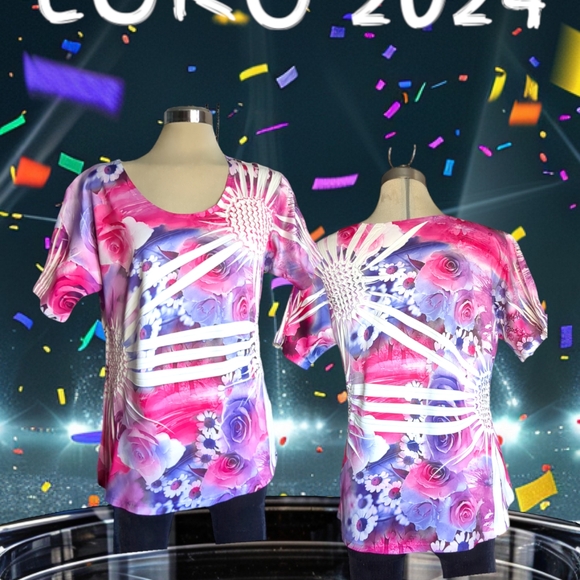 REVES COLLECTION Beautiful Floral Print Pink Purple and White Colors Size L - Picture 1 of 16